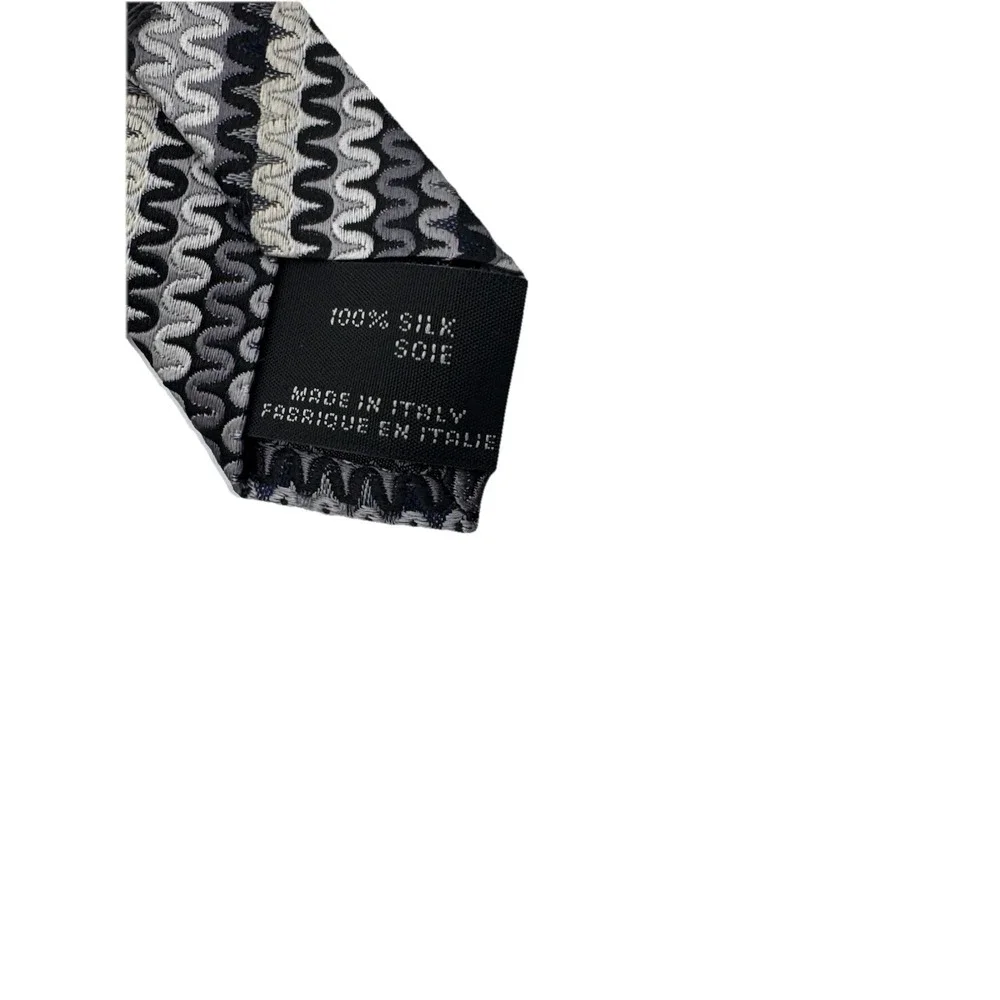 Missoni Black Gold Silver & Gray Chevron Striped Silk Tie, MI Italy‎